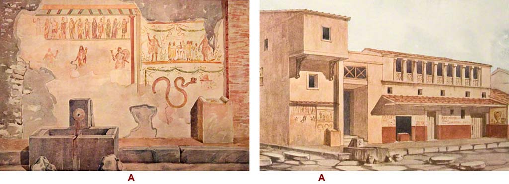 Pompeii street shrine (compitum) to 12 gods outside IX.11.1. October 2017. Comparison views of altar and street shrine.
Foto Taylor Lauritsen, ERC Grant 681269 DÉCOR.

