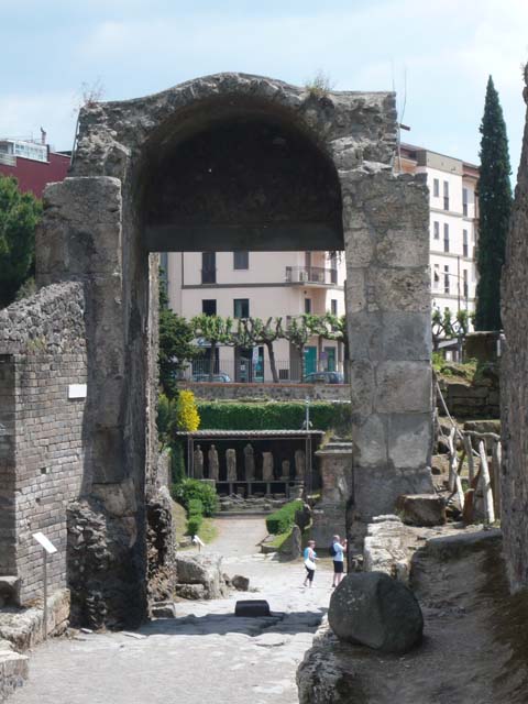 Pompeii Porta Nocera. Cippus of Titus Suedius Clemens. The Cippus is inscribed:
Ex auctoritate
imp(eratoris) Caesaris
Vespasiani Aug(usti)
loca publica, a privatis
possessa T(itus) Suedius
Clemens tribunus causis c
ognitis et mensuris factis
rei publicae Pompeianorum
restituit,
By virtue of authority conferred upon him by the Emperor Vespasian Caesar Augustus, Titus Suedius Clemens, tribune, having investigated the facts and taken measurements, restored to the citizens of Pompeii public places illegally appropriated by private persons. Similar Cippi were found at the Porta Ercolano, Porta Marina and the Porta Vesuvio. The wording “rei publicae Pompeianorum” on one of these, discovered in 1763, was the first positive identification that the site was Pompeii. Until then scholars had divided opinions on the city buried under Civita. Many, including the first official excavators, thought it was the ancient city of Stabiae. See Conticello, B., Ed, 1990. Rediscovering Pompeii. Rome: L’Erma di Bretschneider. (p. 225).