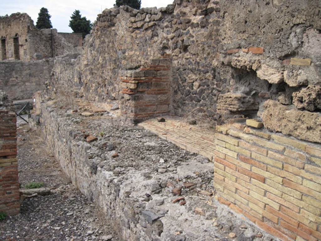 I.3.10 Pompeii. September 2010. Looking west towards remains of west wall in north-west corner of rear room destroyed by the Sarno canal. Photo courtesy of Drew Baker.
