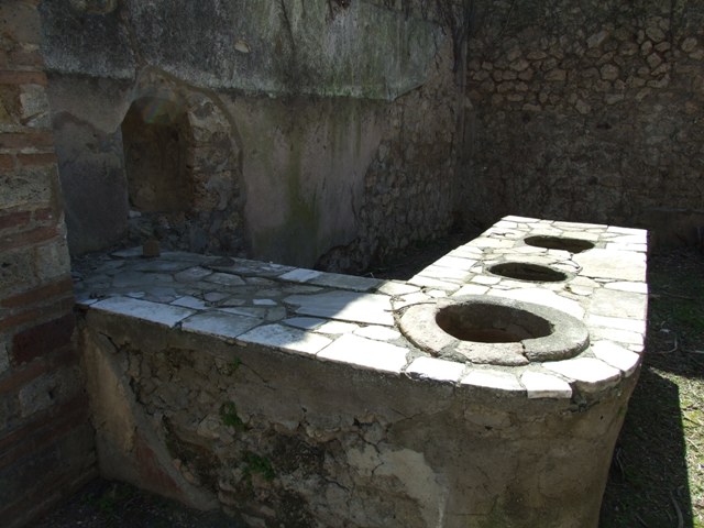 I.3.28 Pompeii. September 2010. Looking west towards feature on west wall. Photo courtesy of Drew Baker.