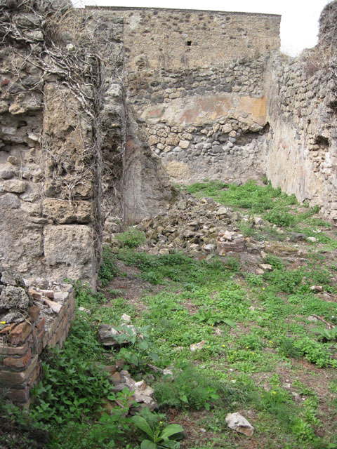 I.3.30 Pompeii. September 2010. Looking north from entrance corridor towards peristyle area. Photo courtesy of Drew Baker.
According to Jashemski, “the peristyle garden of this small house without an atrium (excavated 1872) was to the right of the north end of the entrance passageway. The garden was enclosed on the west, north, and on part of the south sides by a portico supported by columns joined by a low wall”. See Jashemski, W. F., 1993. The Gardens of Pompeii, Volume II: Appendices. New York: Caratzas. (p.28)