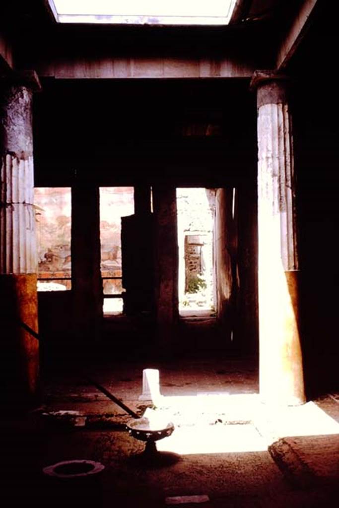I.6.15 Pompeii. 1961. Room 4, looking north across tetrastyle atrium towards garden area. 
Photo by Stanley A. Jashemski.
Source: The Wilhelmina and Stanley A. Jashemski archive in the University of Maryland Library, Special Collections (See collection page) and made available under the Creative Commons Attribution-Non Commercial License v.4. See Licence and use details.
J61f0346

