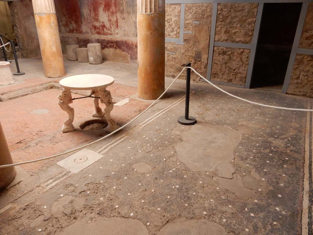 I.6.15 Pompeii. June 2019. Room 4, looking south-west across atrium, from outside doorway to tablinum, room 6.
Photo courtesy of Buzz Ferebee.
