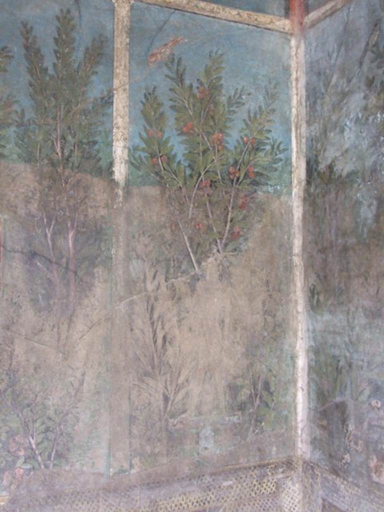 I.9.5 Pompeii. March 2009. Room 5.  Cubiculum.  East wall.  South end.  Painted bird and cherry tree.