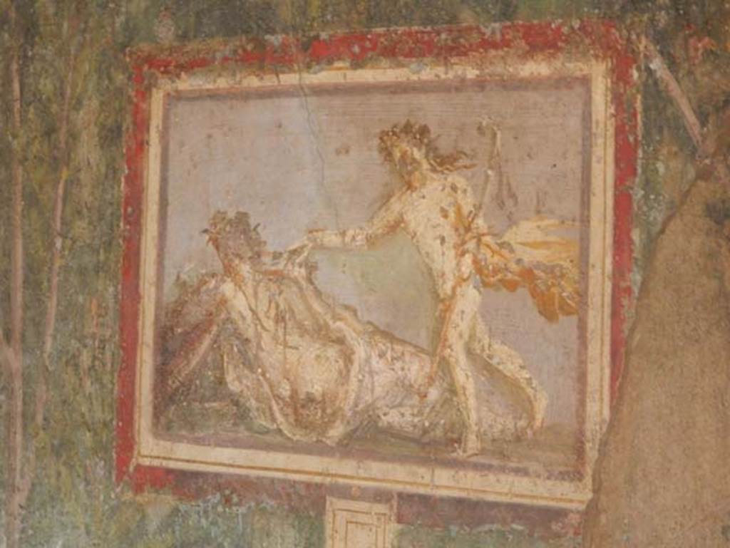 I.9.5 Pompeii. May 2017. Room 5, cubiculum. South wall. Painting of Ariadne and Dionysus. Photo courtesy of Buzz Ferebee.
