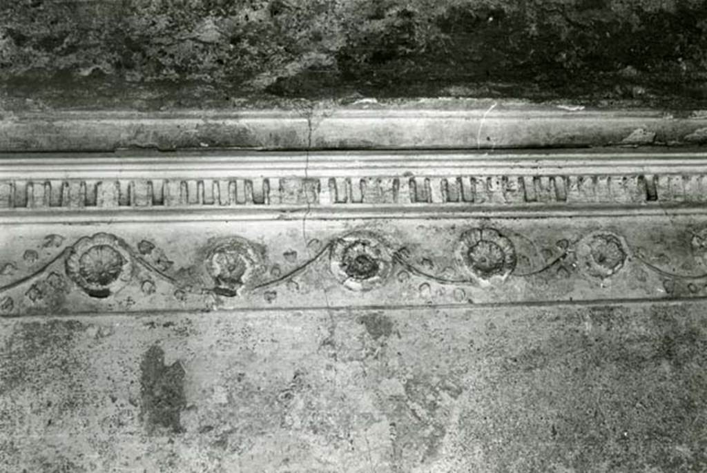 I.15.3 Pompeii. 1972. Room 6. House of Ship Europa, W cubiculum, right E wall, details of rosettes (centre, south end).  Photo courtesy of Anne Laidlaw.
American Academy in Rome, Photographic Archive. Laidlaw collection _P_72_17_14.
