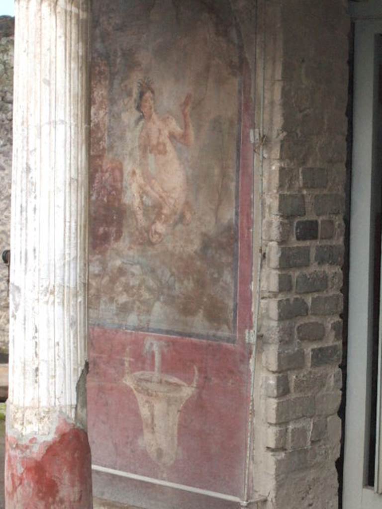II.2.2 Pompeii. December 2005. Room "i". West end of upper euripus.
Painting of Actaeon discovering Diana bathing.
