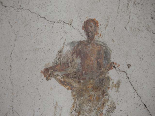 II.2.2 Pompeii.  December 2005.  Room 11.   West end of upper euripus showing the paintings of Diana and Actaeon.  The door to room 10, the Oecus, divides the paintings. 
 
