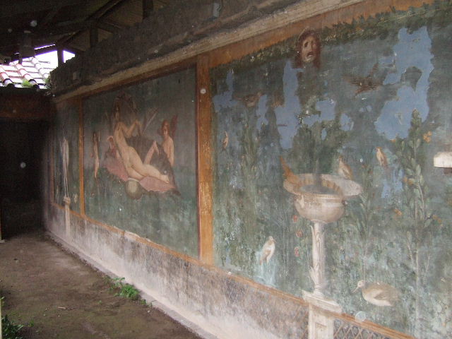 II.3.3 Pompeii. December 2006. Room 11, west panel of south wall of peristyle.  Detail of wall painting of heron.

