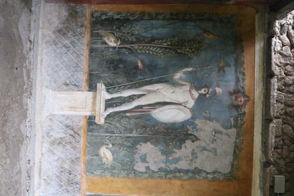 II.3.3 Pompeii. December 2006. Room 11, west panel of south wall of peristyle. Detail of wall painting of a bird.
