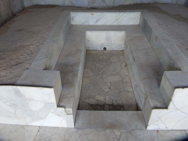 II.4.6 Praedia di Giulia Felice or Villa of Julia Felix.  Corridor to rear of Nymphaeum, with blocked door in outside wall

