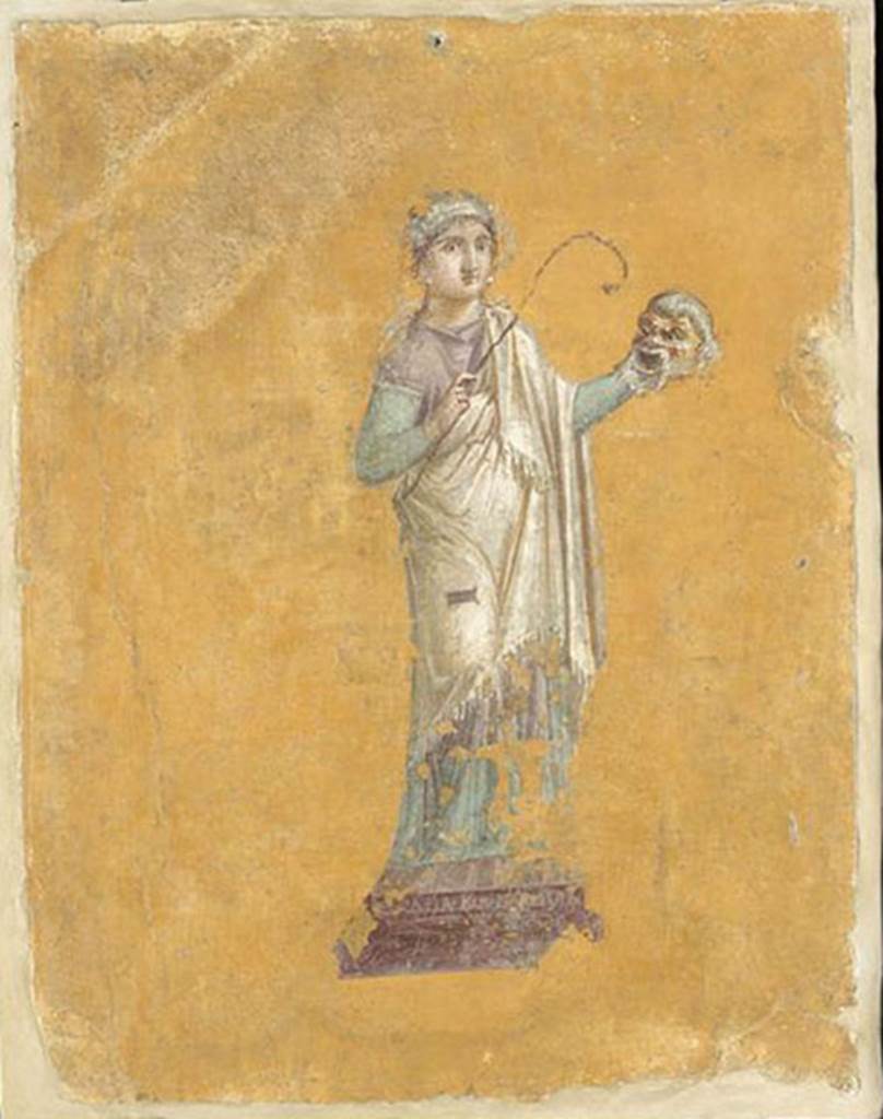 II.4.10/3 Pompeii. Found 20th July 1755 in cubiculum (Ambiente 97). 
Thalia, the muse of comedy. 
Now in the Louvre, Paris, inventory number P10. 
 