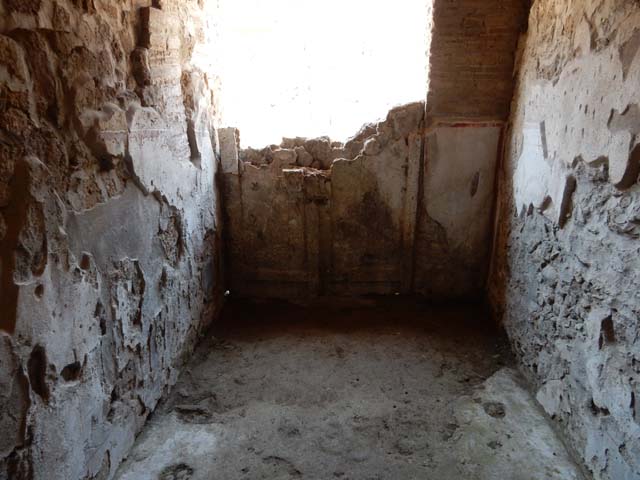 II.9.3 Pompeii.  December 2006.  Atrium, or room on east side of entrance corridor.  Cistern mouth and painting of winged creatures.
