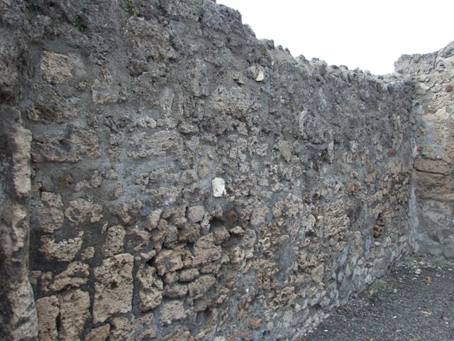 V.2.8 Pompeii. March 2009. North wall of shop, with doorway to rear room.