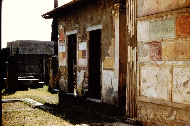 VI.2.4 Pompeii. September 2004. North-west corner of north ala. Wall decoration.