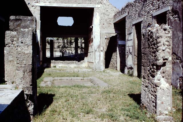 VI.2.4 Pompeii. June 2010. Looking north across remains of kitchen room, into portico of small garden apartment, on left. On the right can be seen the portico of the main peristyle garden. Photo courtesy of Rick Bauer.