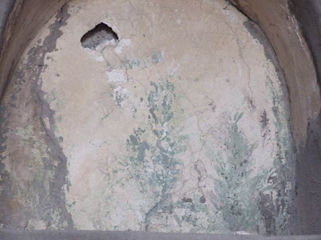 VI.5.3 Pompeii. December 2007.  Room 20, detail of painted plaster in niche on west wall.  Niche with white background and green painted plants.  
  