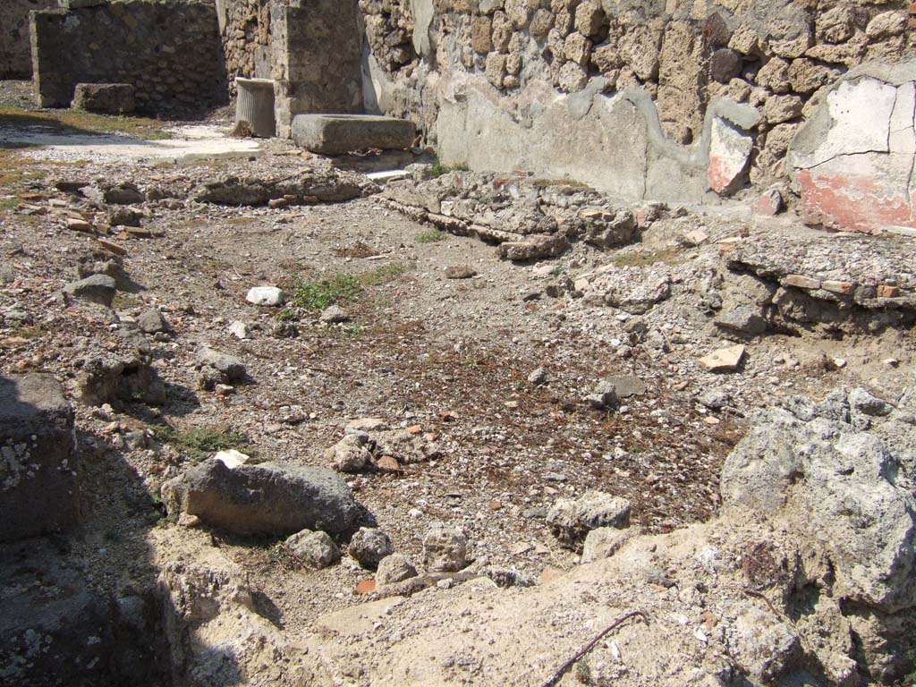 VI.5.9 Pompeii. September 2005. Looking north-west across area of small garden towards north wall and tablinum area (on left).