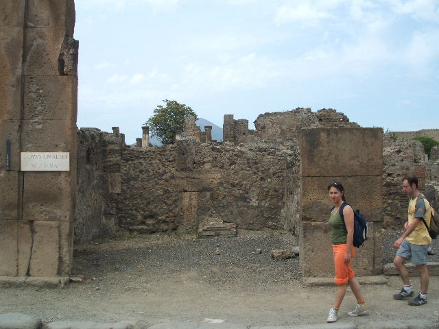 VI.6.2 Pompeii. December 2007. Niche on west wall. According to Boyce, on the west wall was an arched niche, called by Fiorelli la nicchia dei Penati.
See Boyce G. K., 1937. Corpus of the Lararia of Pompeii. Rome: MAAR 14. (p. 47, no. 157) See Pappalardo, U., 2001. La Descrizione di Pompei per Giuseppe Fiorelli (1875). Napoli: Massa Editore. (p. 55)