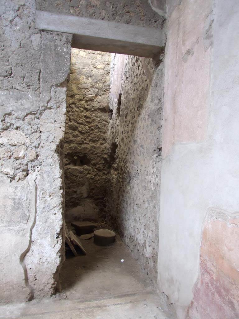 VI.8.5 Pompeii. March 2009. Doorway to room 2, small room/cupboard or staircase to upper floor.