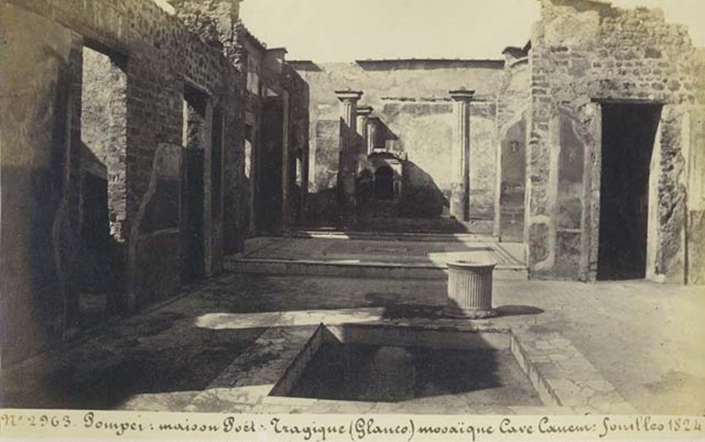 VI.8.5 Pompeii. Old undated photograph by Amodio no. 2963, album dated c.1873.
Looking across impluvium in atrium, across tablinum to peristyle. Photo courtesy of Rick Bauer.
