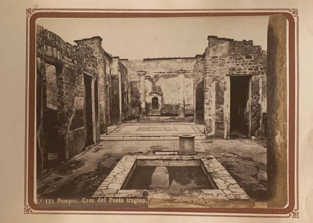 VI.8.5 Pompeii. Old undated photograph by Amodio no. 2963, album dated c.1873.
Looking across impluvium in atrium, across tablinum to peristyle. Photo courtesy of Rick Bauer.
