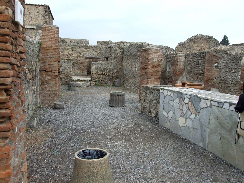 VI.8.9 Pompeii. May 2010. Looking north towards steps and rear rooms.