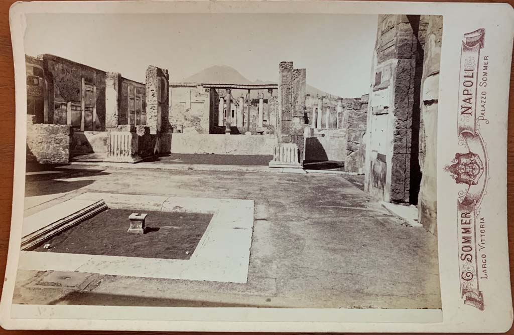 VI.12.2 Pompeii. Photo of 1880s by G  Sommer. Looking north across impluvium in atrium, to tablinum. Photo courtesy of Rick Bauer.