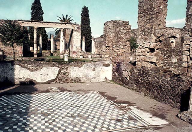 VII.7.5 Pompeii, 1978. Detail of a ‘cubed’ opus sectile floor, exact location not known. A similar floor exists in the Temple cella of VII.7.32. 
Photo by Stanley A. Jashemski.   
Source: The Wilhelmina and Stanley A. Jashemski archive in the University of Maryland Library, Special Collections (See collection page) and made available under the Creative Commons Attribution-Non-Commercial License v.4. See Licence and use details.
J78f0217 


