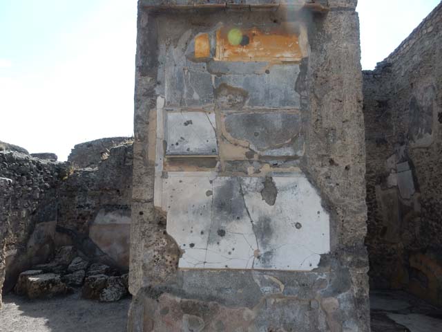 VI.12.2 Pompeii. December 2005. Looking north-east across exedra floor, showing recreated Alexander mosaic.
