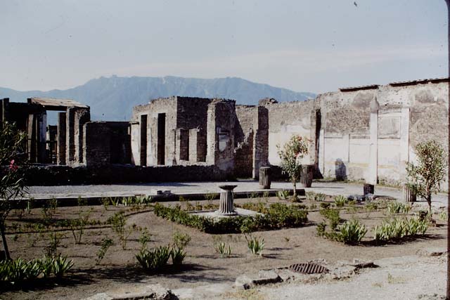 VI.12.2 Pompeii. December 2006. North-west corner of kitchen with arched aedicula niche, on east side of first peristyle. 