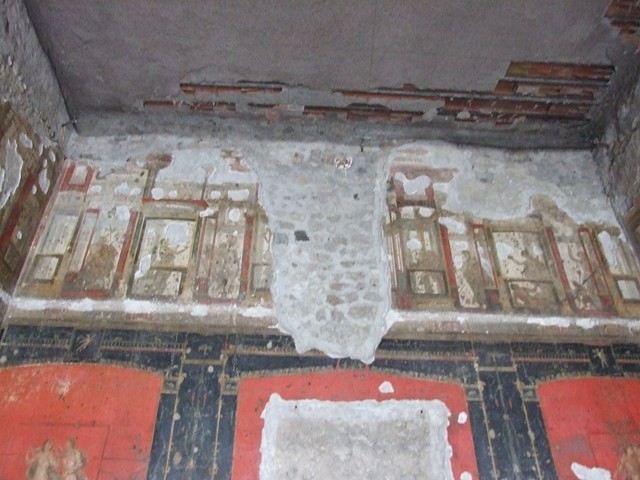 VI.15.1 Pompeii. December 2006. North wall with wall painting of a Satyr.
