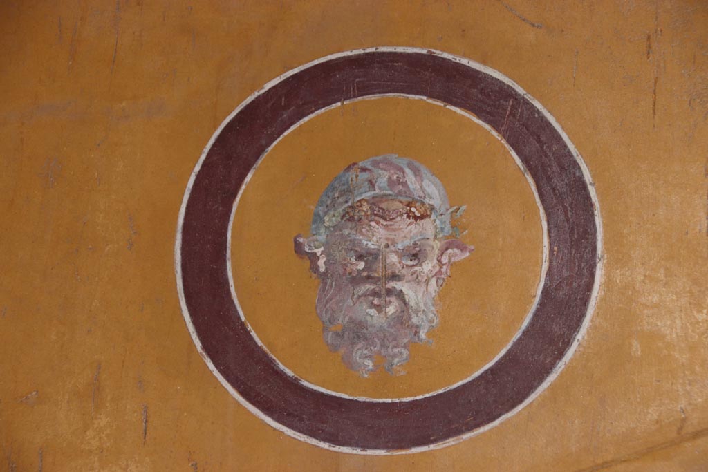 VI.15.1 Pompeii. May 2017. Detail of painted medallion from east end of north wall, in ala to the north of atrium. Photo courtesy of Buzz Ferebee.

