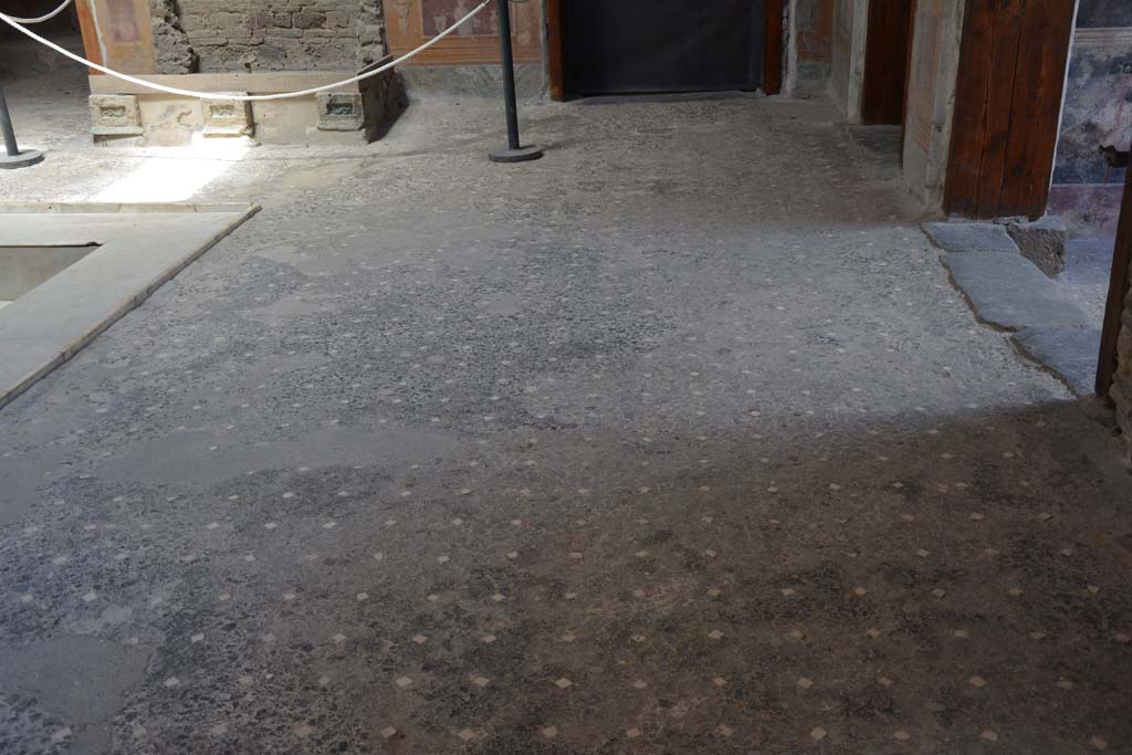VI.15.1 Pompeii. July 2017. Looking north across flooring in atrium at east end near entrance doorway, on right.
Foto Annette Haug, ERC Grant 681269 DÉCOR.

