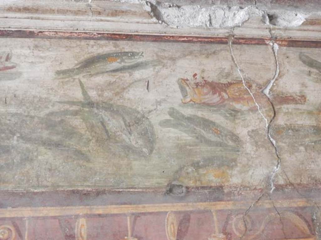 VI.15.1 Pompeii. December 2018. 
Central wall painting from north wall of bedroom on left of main entrance, Ariadne being abandoned by Theseus. 
Photo courtesy of Aude Durand.
