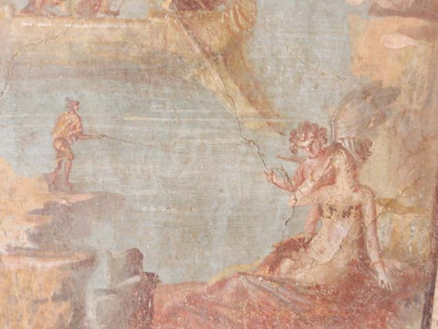 VI.15.1 Pompeii. May 2017. Detail from wall painting from north wall of painting of Ariadne being abandoned by Theseus. Photo courtesy of Buzz Ferebee.
