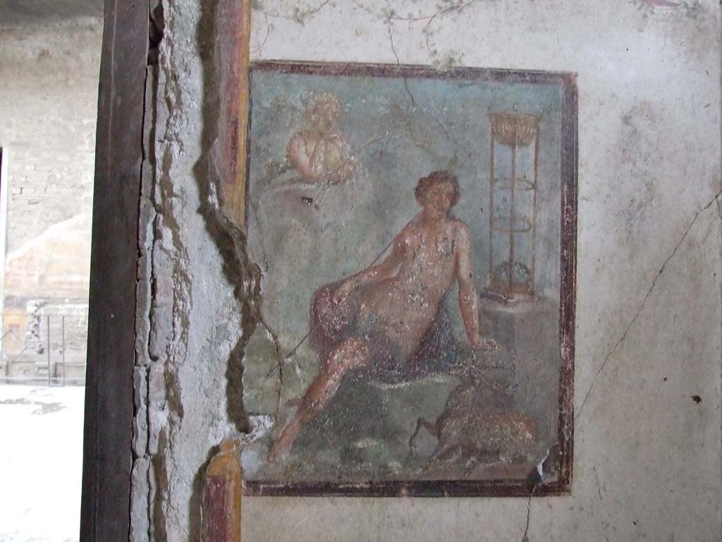 VI.15.1 Pompeii.   December 2006. Wall in Oecus on South side of Atrium.