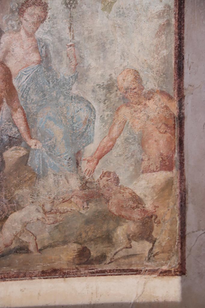 VI.15.1 Pompeii. May 2017. 
Detail of Bacchus and Ariadne, from central painting on south wall. Photo courtesy of Buzz Ferebee.
