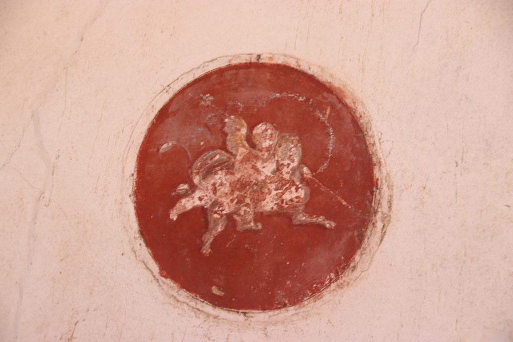 VI.15.1 Pompeii. December 2006. Detail of painting on wall in oecus on south side of atrium.

