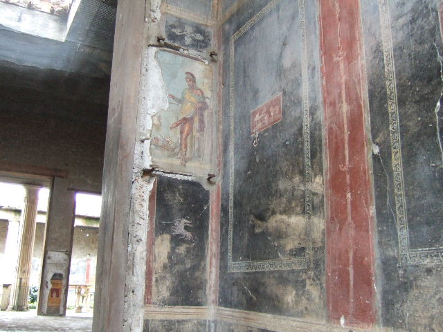 VI.15.1 Pompeii. May 2017. Painting of a bearded Priapus in vestibule, after renovation. Photo courtesy of Buzz Ferebee.
