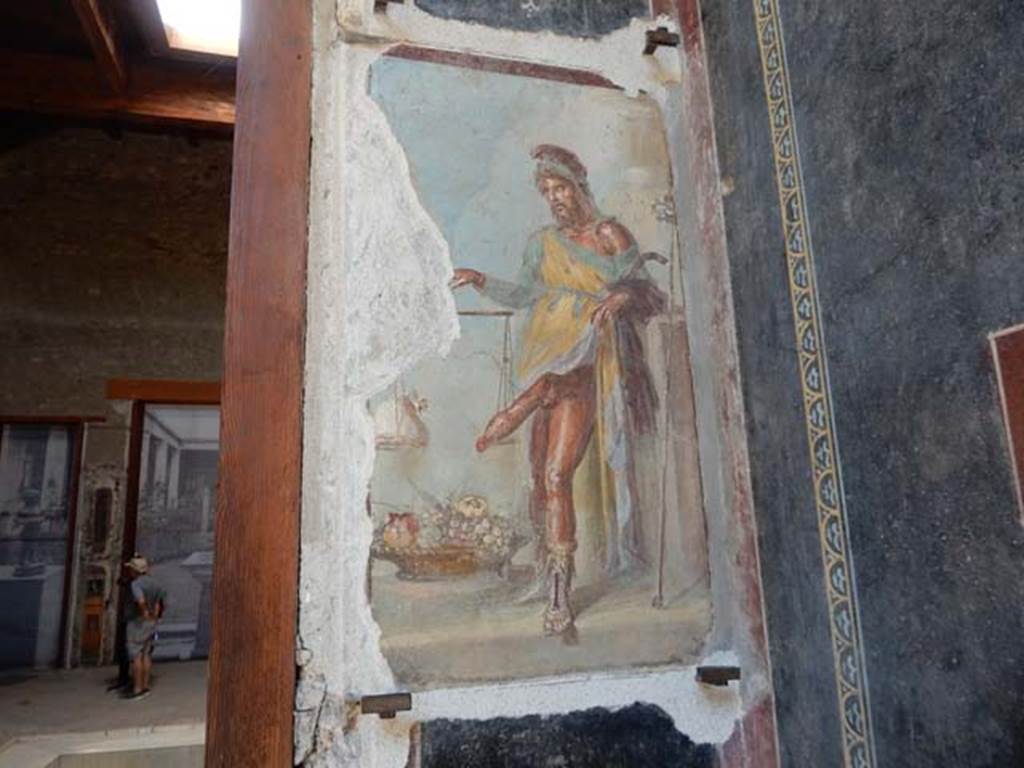 VI.15.1 Pompeii. October 2020. Painting of a bearded Priapus in vestibule. Photo courtesy of Klaus Heese.