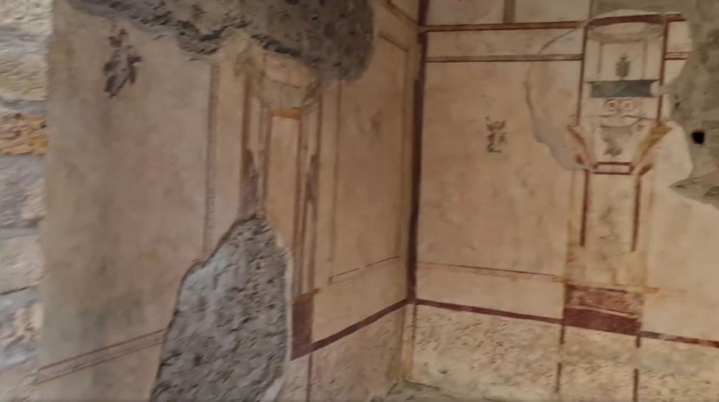 VI.15.1 Pompeii. April 2023. Looking east along north wall of white cubiculum “u”, from courtyard. Photo courtesy of Giuseppe Ciaramella.