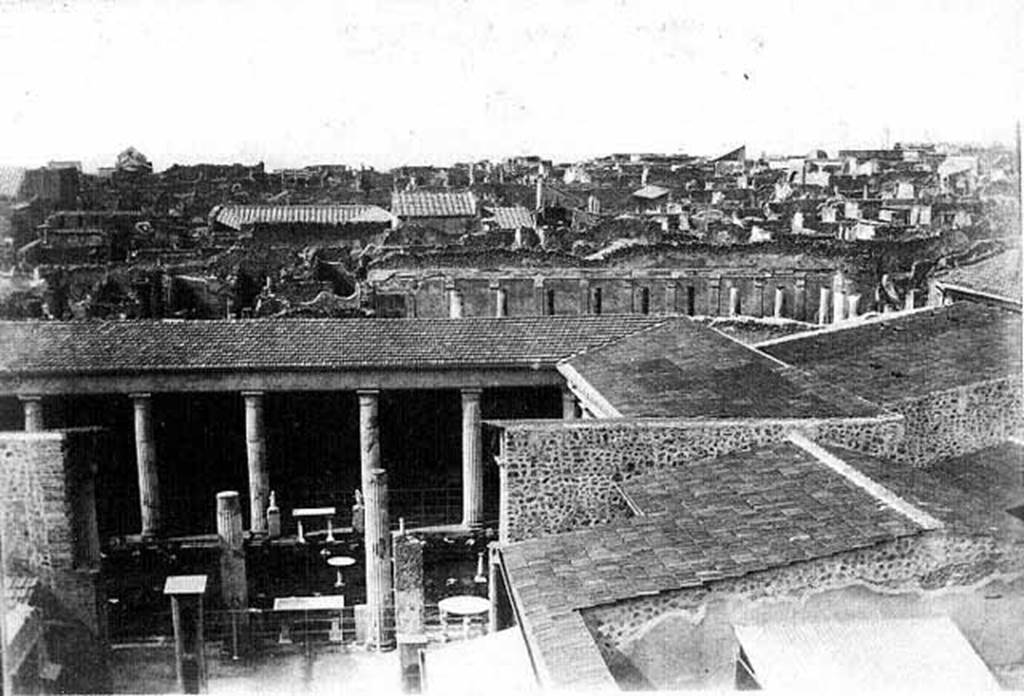 VI.15.1 Pompeii. Early 1900s?  Peristyle garden, looking west from above atrium. Photo courtesy of Rick Bauer.