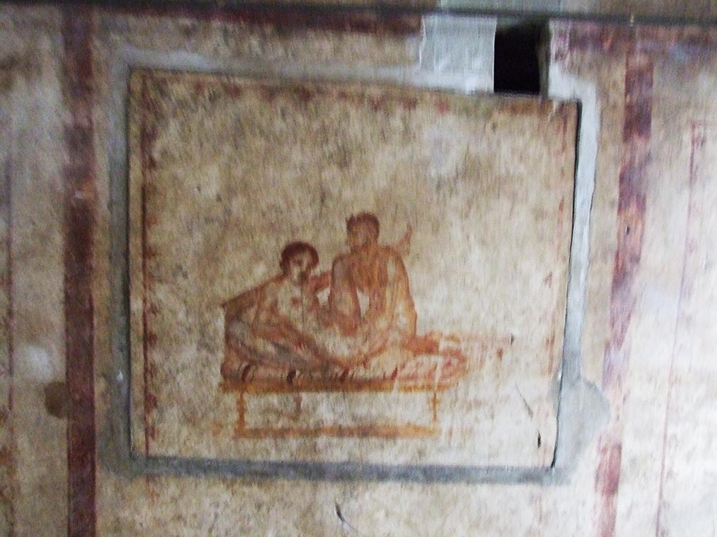 VI.15.1 Pompeii. December 2006. Erotic painting in bedroom (x’), used either by servants or as a private brothel?