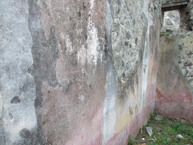 VI.16.29 Pompeii. March 2009. Demolished wall of room 6, on east side of atrium. According to Sogliano, high up on the left of the east wall were two semicircular niches. In the middle part of the same wall was a big window.
In the south-east corner was a hearth. See Not. Scavi, 1908, 280. See also Giacobello, F., 2008. Larari Pompeiani: Iconografia e culto dei Lari in ambito domestico. Milano: LED Edizioni. (p.243)