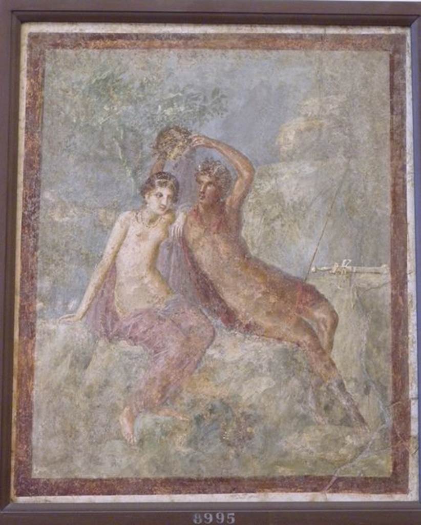 Pompeii Insula Occidentalis. Found 24th May 1760. Casa della Saffo? 
Perseus and Andromeda with the head of Medusa, (found in the ‘vicinity’ of the medallions).
Now in Naples Archaeological Museum. Inventory number 8995.
See Bragantini, I & Sampaolo, V (eds). 2009. La Pittura Pompeiana, (Electa), (p.528) 
See Antichità di Ercolano: Tomo Terzo: Le Pitture 3, 1762, p. 63-9, pl. 7. (Found Civita 24th June 1760)
According to Pagano and Prisciandaro, this was found on the 24th May 1760.
See Pagano, M. and Prisciandaro, R., 2006. Studio sulle provenienze degli oggetti rinvenuti negli scavi borbonici del regno di Napoli.  Naples: Nicola Longobardi, p. 34-5.
See PAH, 1, 109-110, 24 Mayo 1760.
