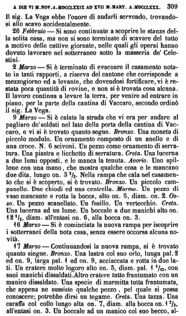 Copy of Pompeianarum Antiquitatum Historia 1, 1, page 309, February to March 1780.