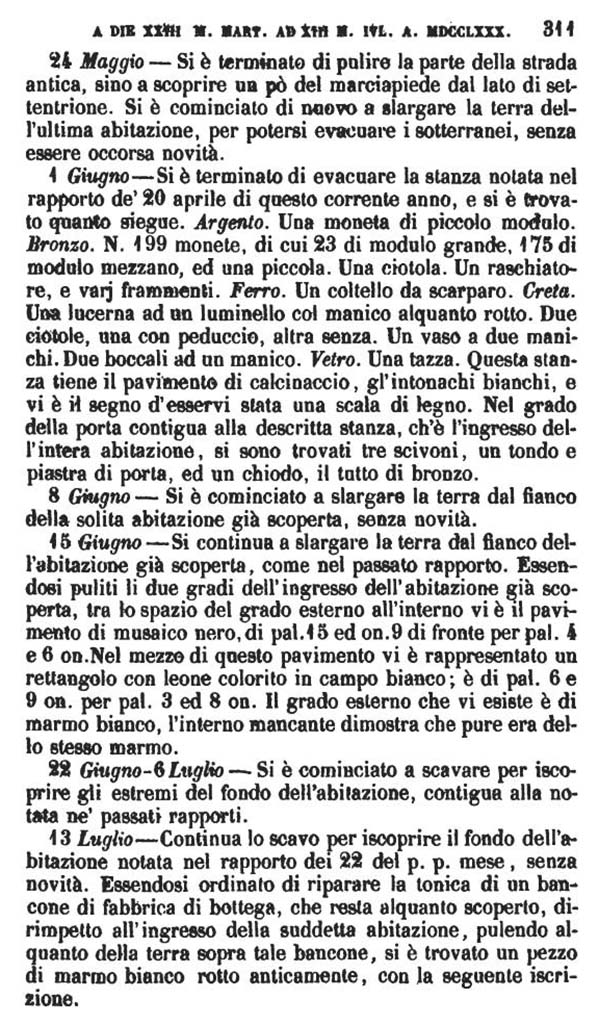 Copy of Pompeianarum Antiquitatum Historia 1, 1, page 311, May to July 1780.