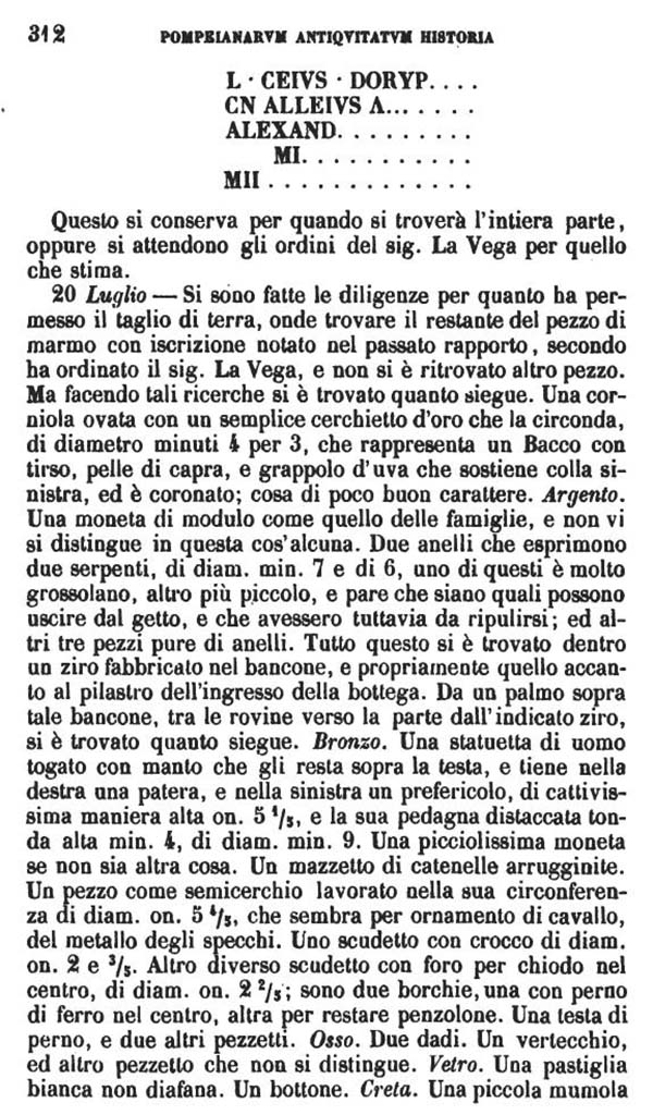 Copy of Pompeianarum Antiquitatum Historia 1, 1, page 312, July 1780.