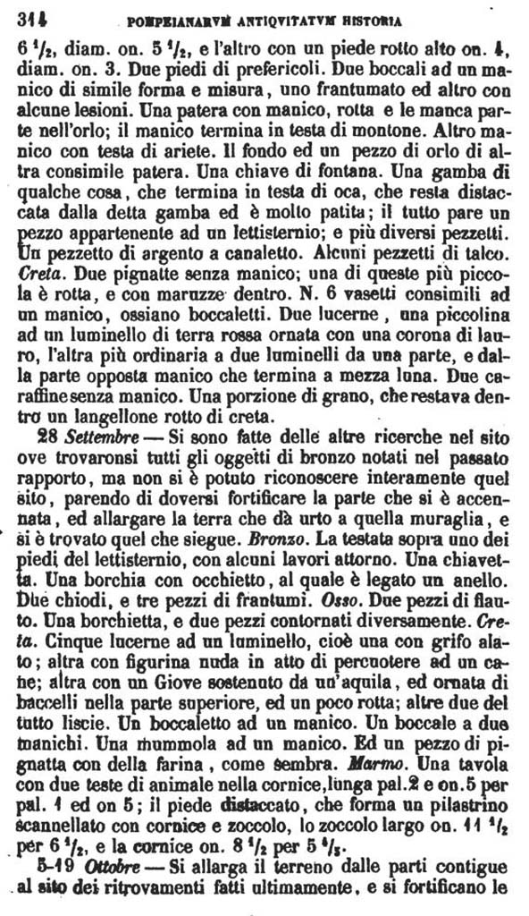 Copy of Pompeianarum Antiquitatum Historia 1, 1, page 314, September to October 1780.